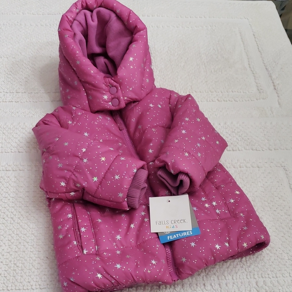 FALLS CREEK Girls Toddlers Pink Starry Hooded Zip Up Puffer Coat  12 Months